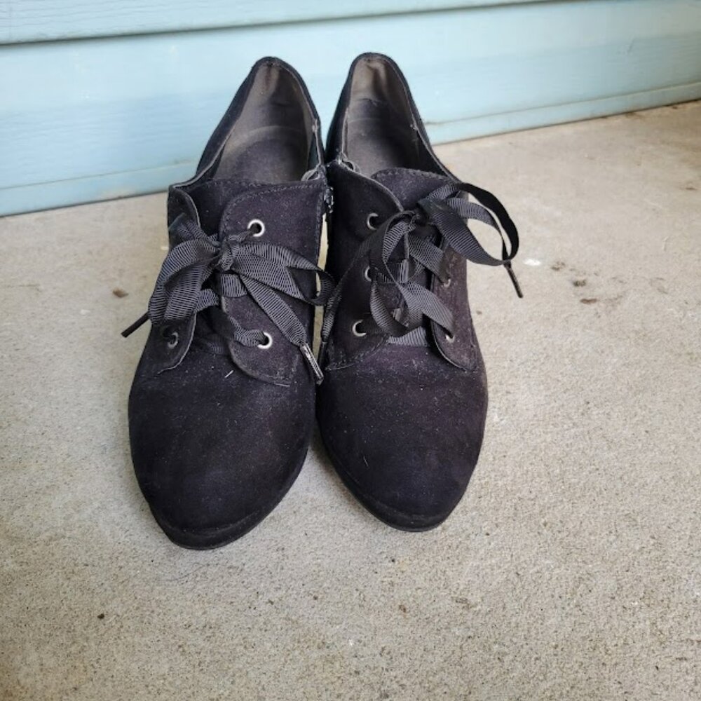 Black Lace-up Suede Booties